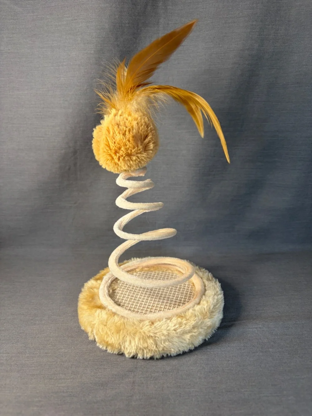 Cat Spring Toy Interactive Feather Plush Pom Pom Ball Squeak Chirp 11